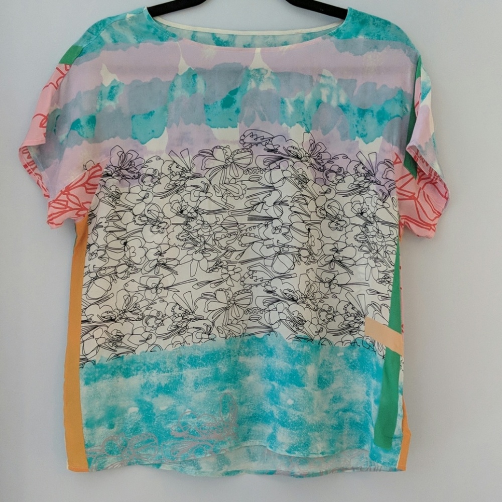 Pattern mixing silk boxy shirt